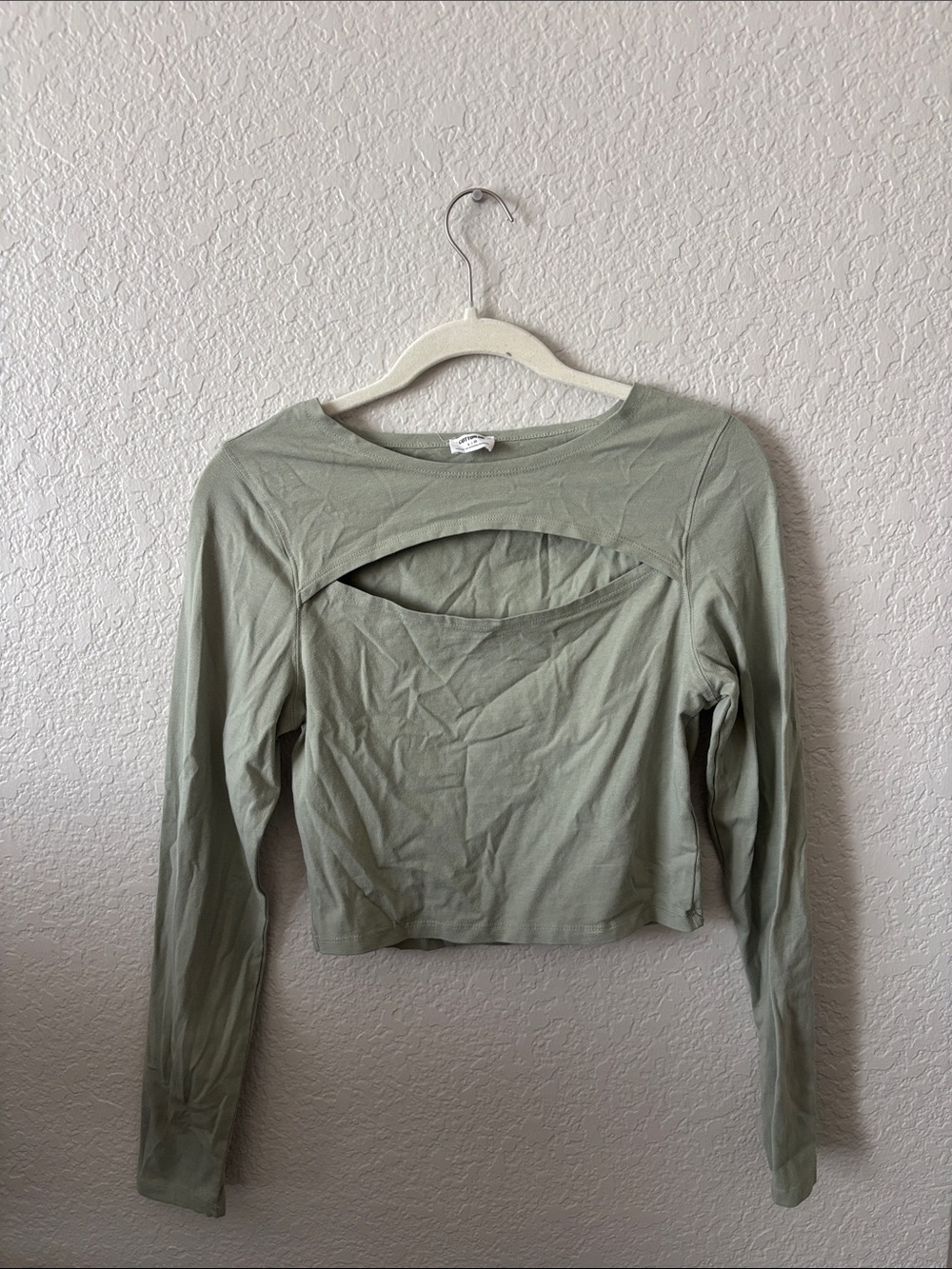 Cotton On Sage Green Long-Sleeve Cutout Crop Top